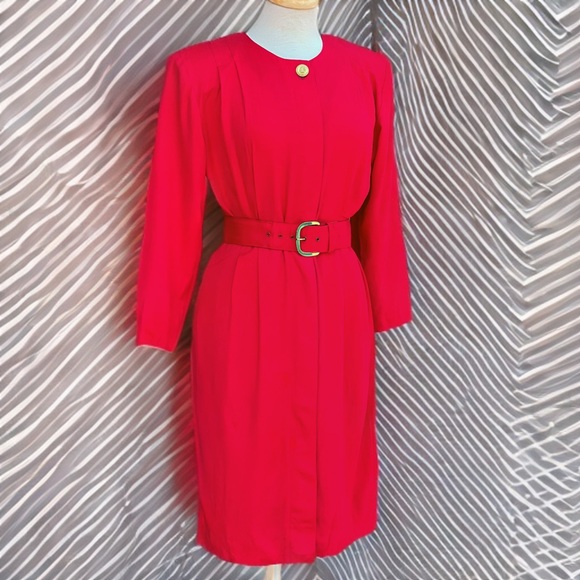 BGB Dresses & Skirts - VINTAGE 80s red secretary dress|belted shirt dress